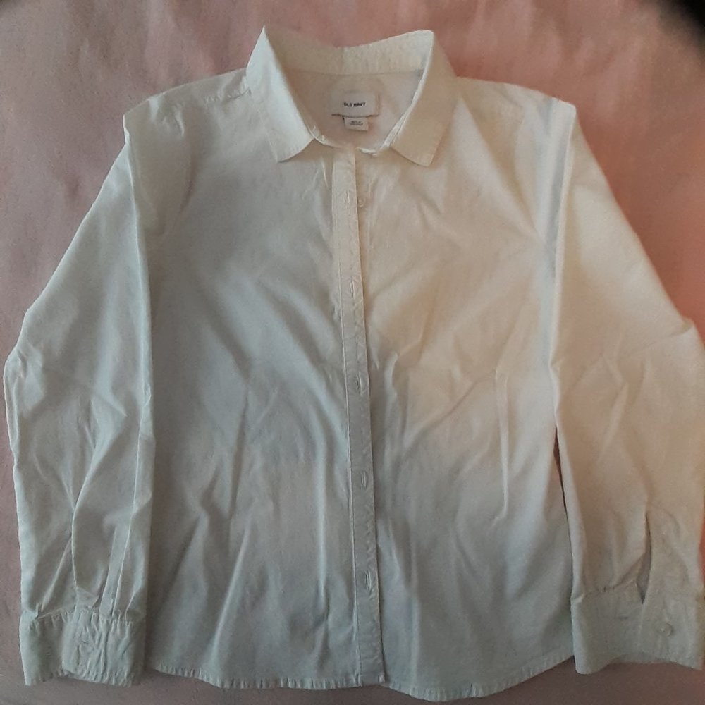 OLD NAVY WHITE BUTTON-DOWN SHIRT - 100% COTTON - GIRLS SIZE 8